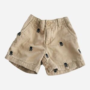 Place casual tan/ beige skull/bones shorts 9-12 Months pockets zipper button